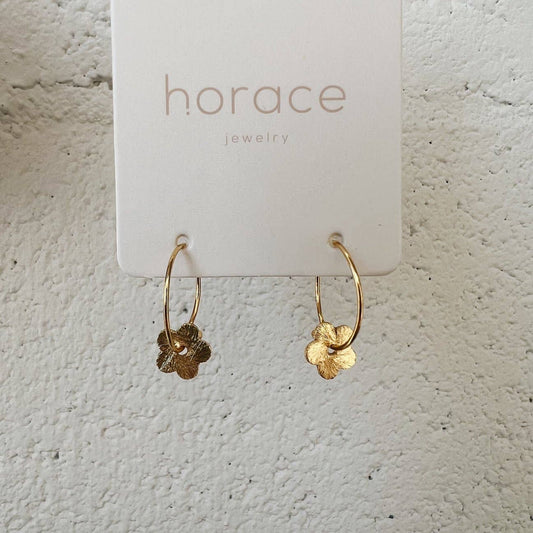 Horace Blomo 16k Gold Plated Flower Adorned Hoop Earrings